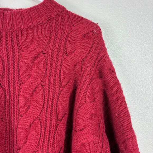Naadam Wool Cashmere Red Cable Knit Fisherman Sweater Size Large Heritagewear - Picture 3 of 7